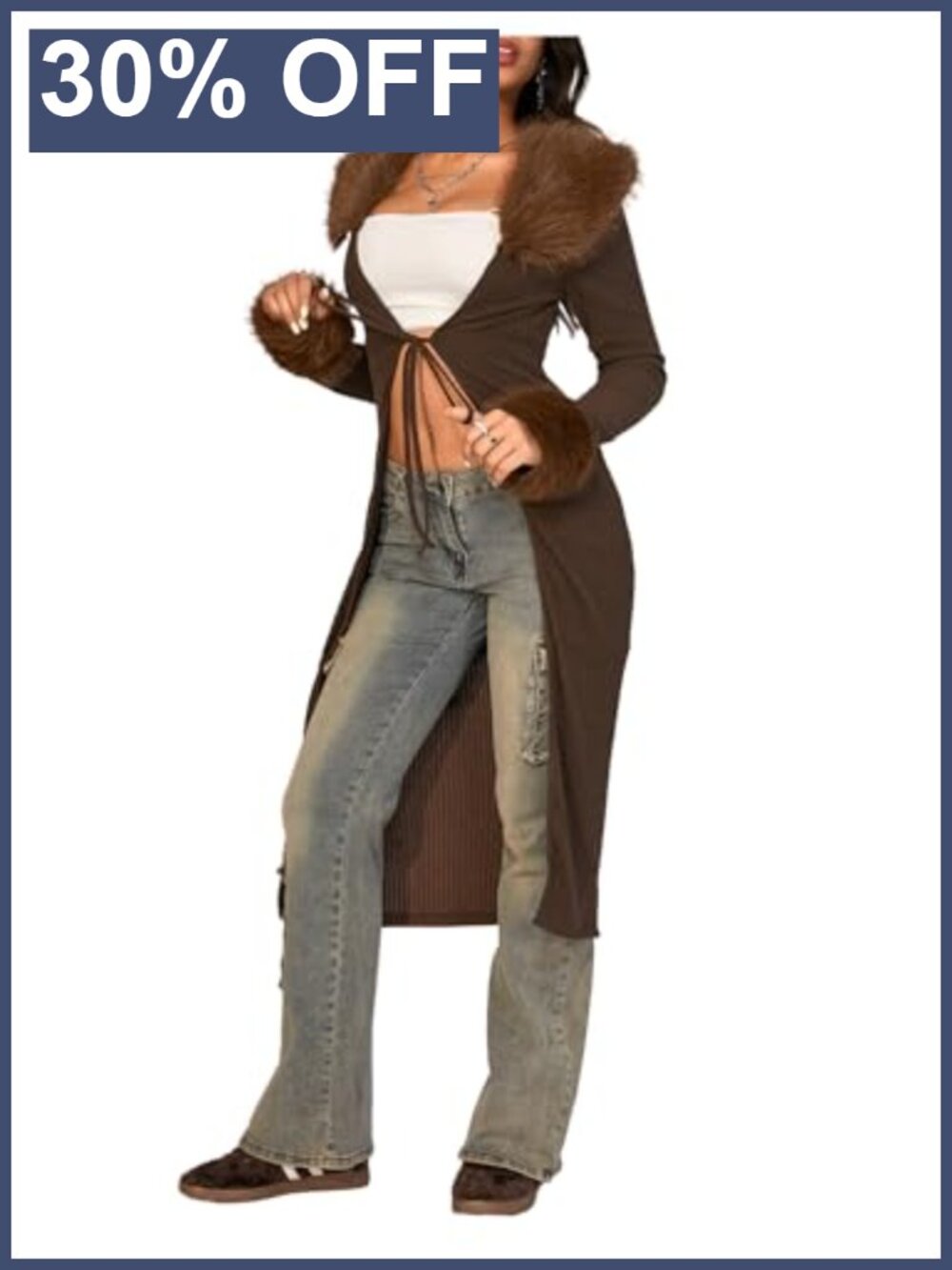 Faux Fur Trim Fuzzy Open Front Long Cardigan Sweater